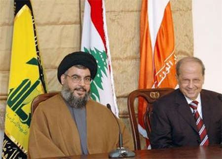 Sayyed Hassan Nasrola con el general Michael Aoun